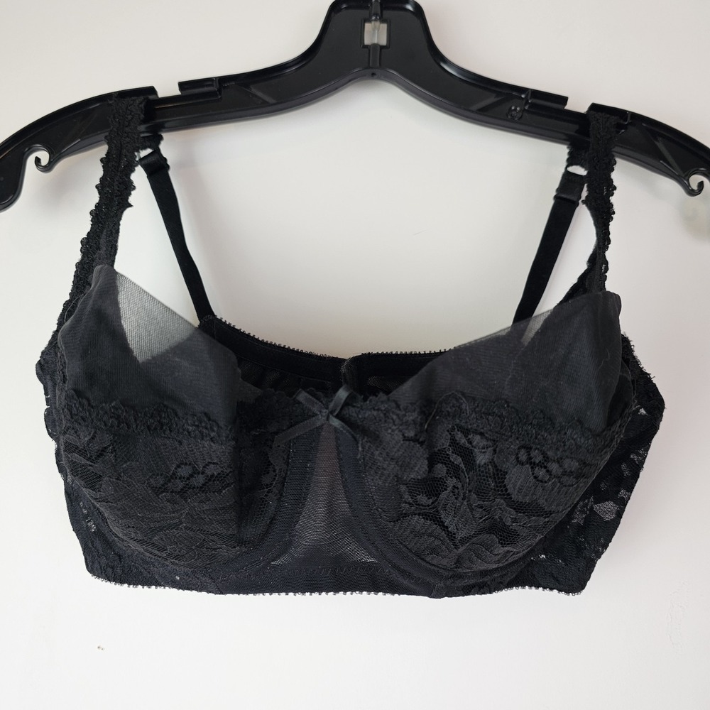 Fredrick's of Hollywood Women's Balconette Lace Mesh Sexy Black Bra‎ 34D 5071